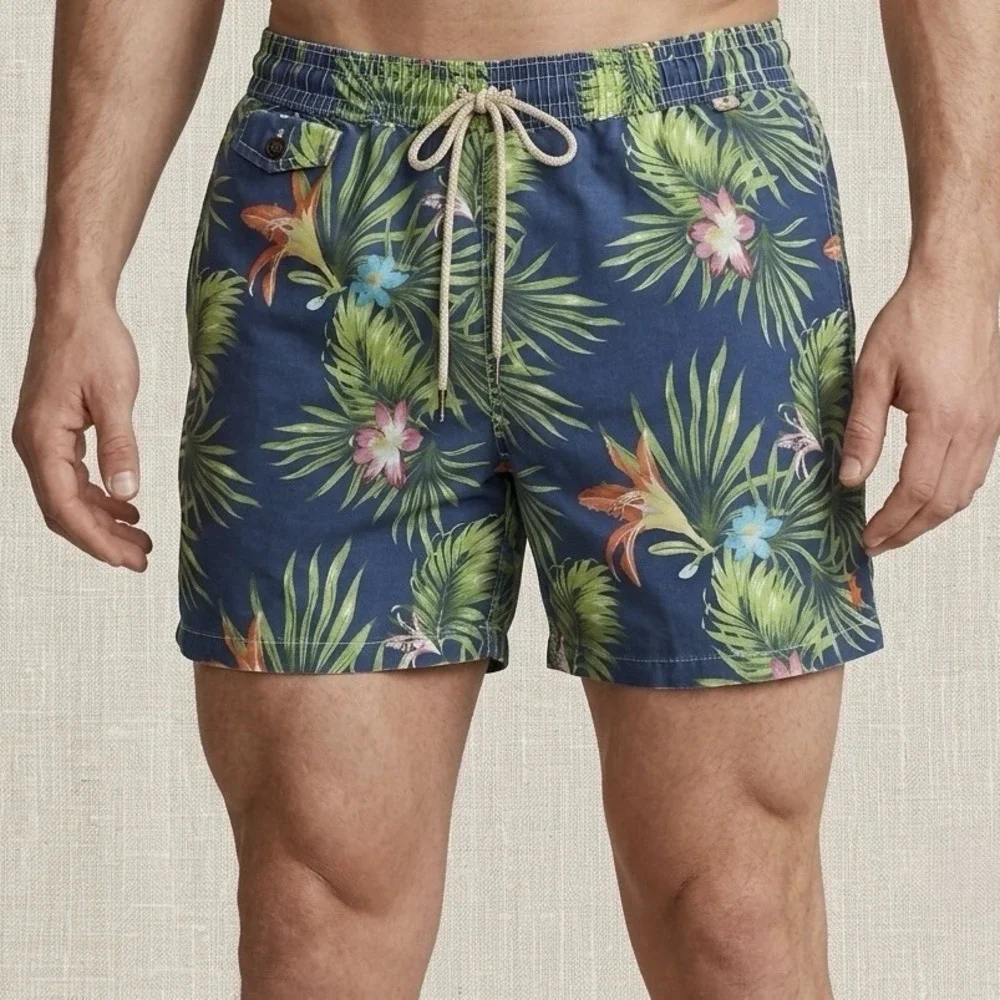 Polo Ralph Lauren Mens Traveler Swim Shorts Tropical Floral Pattern Size Medium